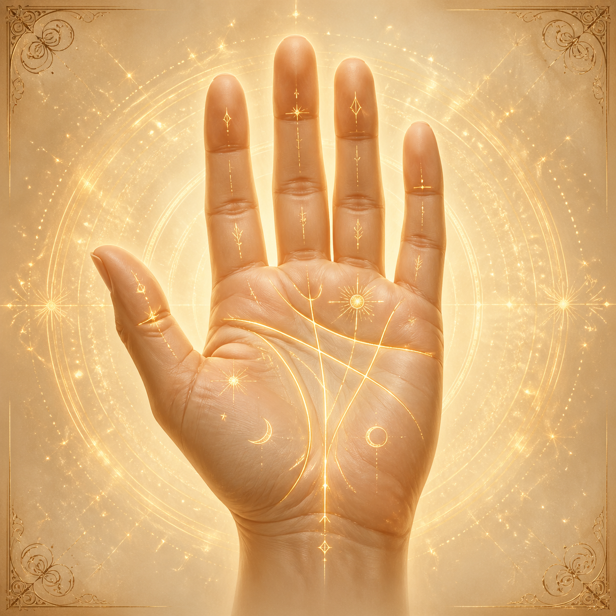 Mystical palm with glowing golden lines